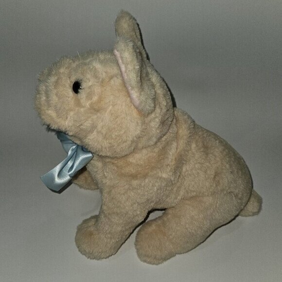 Jacques Little Lilly Tan French Bulldog Puppy Dog Plush Blue Bow 10" Stuffed Toy - Picture 2 of 12